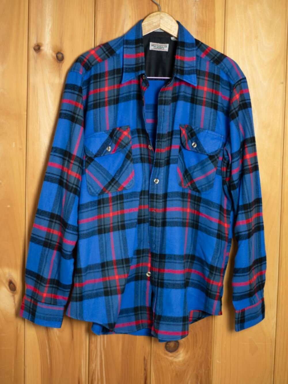 Bright Blue & Red Plaid Vintage Flannel | Oversized | Westchester Classic